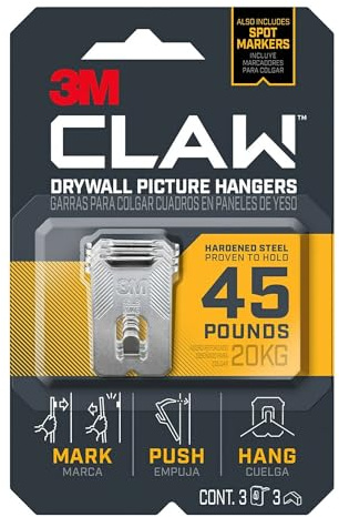 3M CLAW Strong Durable Drywall Picture Hanger (1 Pack, 3 Count)