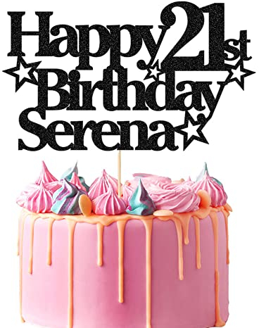 EDSG Personalised Happy Birthday Cake Topper Custom Party Decoration with Any Name Any Age Multicolour Glitter Cake Topper 13th 16th 18th 21st 30th 50th 60th 80th Hand Finished in UK(Black)