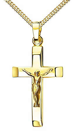 JEVELION 585 Gold-Kruzifix-Anhänger 750 Gold 18 Karat Kreuz-Anhänger Jesus Christus Ketten-Anhänger mit Schmuck-Etui Mit Panzerkette - Kettenlänge 60 cm.