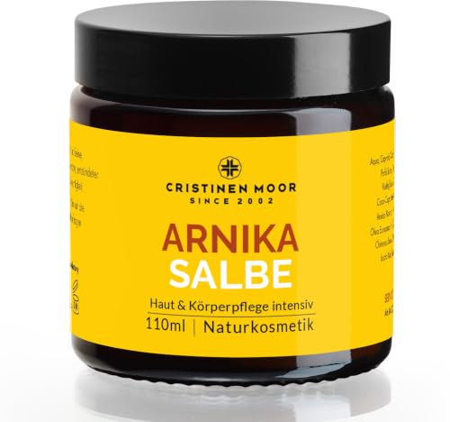 Cristinen Moor Arnikasalbe I Arnika Salbe 110 ml intensiv I hochdosiert Arnika + Kamilleauszug, Körperbutter mit Rügener Heilkreide, bei extrem trockener entzündeter Haut & zur Pflege der Beine