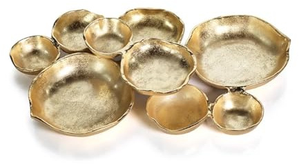 Zodax Cluster of 9 Round Bright Gold Serving Bowls, 19 x 12 x 2.5 in