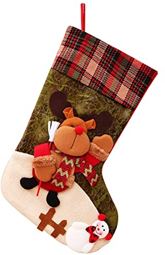 Nikolausstrumpf 1 Stück ZHUYAO-großer Nikolausstiefel zum Befüllen als Weihnachtsgeschenktasche hängenden Strümpfen für Kamin Weihnachtsbaum geschenktüte Bonbontasche mit Rentier