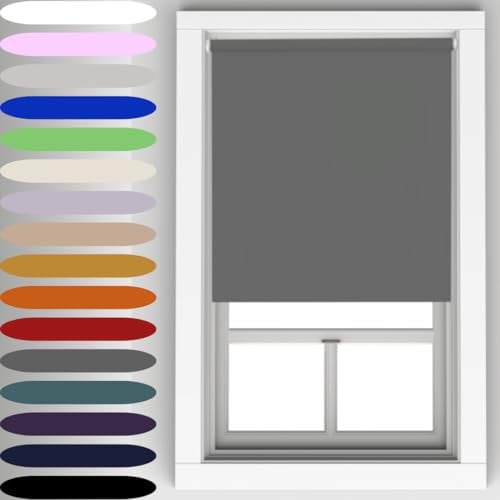 Dark Grey Blackout Roller Blind Metal Fittings Trimmable UV Protection Thermal Properties Premium Fabric Home Office Bedroom Kids Room Child Safe Easy Fit Grey 240cm Width x 160cm Drop