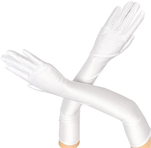 Long White Elbow Satin Gloves Long Evening Gloves for Women Girls,1920s Opera Glove Velvet Bridal Fancy Dress Wedding Prom Party Dance Costume Accessories,21inches