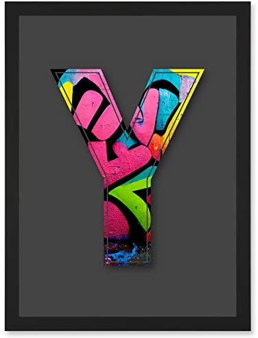 Wee Blue Coo Letter Y Colourful Brick Decorative Graffiti Mural Alphabet Initial Stencil Artwork Framed Wall Art Print A4