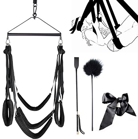 Liebesschaukel Sexschaukel für die Decke,Deluxe Liebesschaukeln Kit mit Augenmaske & Peitsche Sex Hart & Federkitzler,Sex Möbel Sex Swing Love Swing mit 5 Extra Breite Polstern,Belastbar Bis 100kg