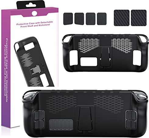 Honghao Funda con soporte para Steam Deck – Protector de goma TPU Funda de vapor y buena textura de agarre compatible con accesorios de Steam Deck, color negro