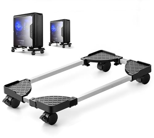 Hmseng Computer Tower Stand, Ventilated Pc Stand,Adjustable Mobile CPU Stand with 4 Caster Wheels Fits Most PC Under Desk,CPU Holder PC Floor Cart for Gamers and Students (Black)