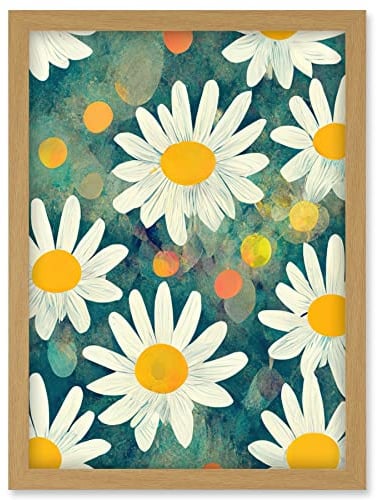 Doppelganger33 LTD Lazy Daisy Afternoon Blossoms Flowers Oxeye Daisies In Meadow Sunlight Artwork Framed Wall Art Print A4