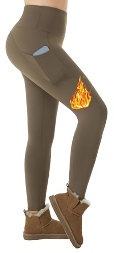 ineepor Thermo Leggings Damen Thermoleggings Damen Winter Gefüttert Leggins mit Fleece Outdoor wasserdichte Taschen Hohe Taille Yoga Sport