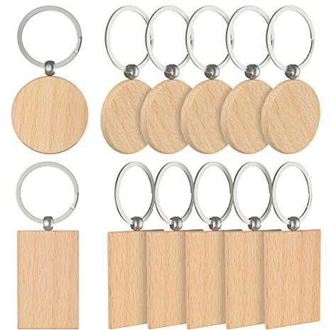 efuturetime 12PCS Schlüsselanhänger Holz Blanko Set, Wooden Keychain Schlüsselring, Beschriftbar Schlüsselanhänger Rohlinge Holz für DIY, Malerei, Dekoration, Geschenke