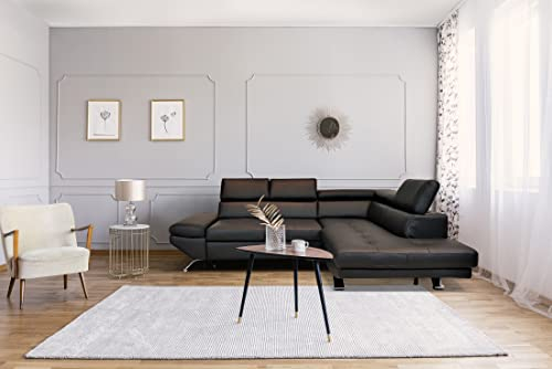Quattro Meble Echtleder Ecksofa Varsovia Pik 245 x 193 Sofa Couch mit Bettfunktion und Kopfstützen Echt Leder Eck Couch Leder Toledo Nero (245 x 193 cm Ecke Rechts)