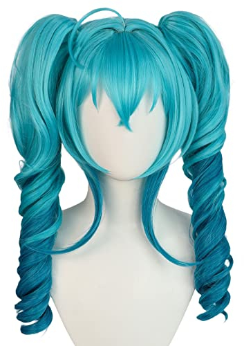 Anime Hatsune Miku Little Demon Cosplay Perücke, Aqua Blue Dual Horsetail Perücke, Halloween Kostüm Party Rollenspiel Perücke Kostenlos