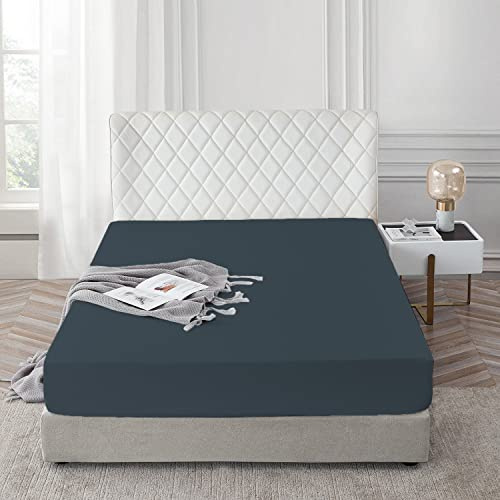 King Size Bedding Fitted Sheets 100% Egyptian Cotton 300 TC, Breathable Extra Deep Fitted King Size Sheet, Hotel Quality 30 Cm (Charcoal)