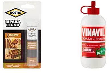 Bostik Ripara Legno blister 56gr & Vinavil L'Adesivo Universale, Bianco, 1 x 100 Gr