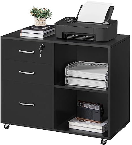 Yaheetech File Cabinet Mobile Letter Size File Organization Unit Mobile Lateral Filing Cabinet Printer Stand for Home and Office,Black