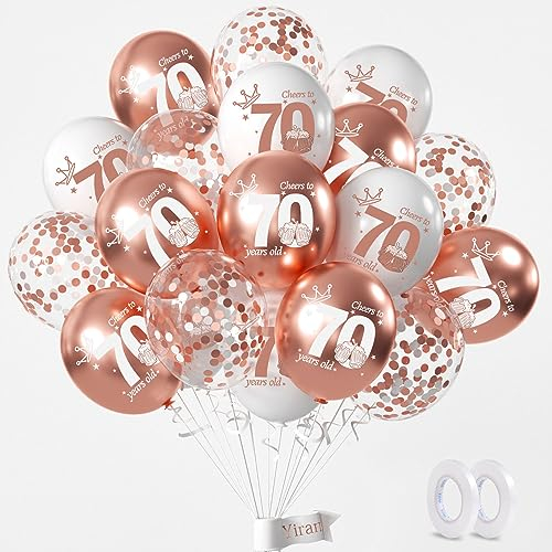 Yiran Luftballons 70 Geburtstag Deko, 15 Stück 70.Geburtstag Junge Mädchen Rose Gold Deko, Happy Birthday Ballons Rose Gold Deko, Deko 70.Geburtstag Konfetti Luftballons, Birthday Party Deko