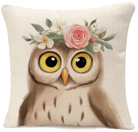 IBILIU Dekorative Kissenbezüge für Couch, Sofa, Schlafzimmer, Motiv: niedliche Eule, Baumwolle, Leinen, 45,7 x 45,7 cm, Braun