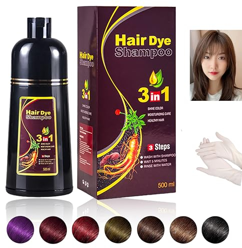 Instant kastanienbraun Hair Haarfärbemittel, Natural Hair Dye Shampoo, 500 ml, Natürliche schwarze Haarfarbe 3 in 1 für Männer & Frauen,Lang anhaltende schwarze Farben