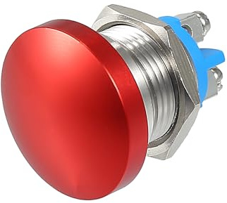 QUARKZMAN Interruptor De Botón Pulsador Momentáneo 1 Pc Metal | Color Rojo Y Plateado, Metal, 12V-250V, Diámetro De Rosca 16Mm, Impermeable, Incluye Anillo De Goma