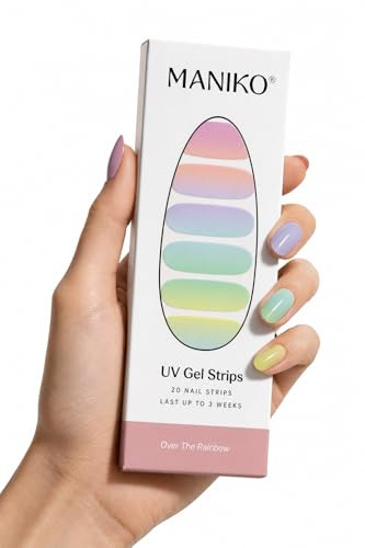 Maniko UV Gel Strips Over the Rainbow Bunt – 20 UV Sticker, 2 Anwendungen | UV Nagellack zum Kleben, selbstklebende Nagelfolie für natürliche Nägel, vegan & langanhaltend – Geschenk zu Geburtstag
