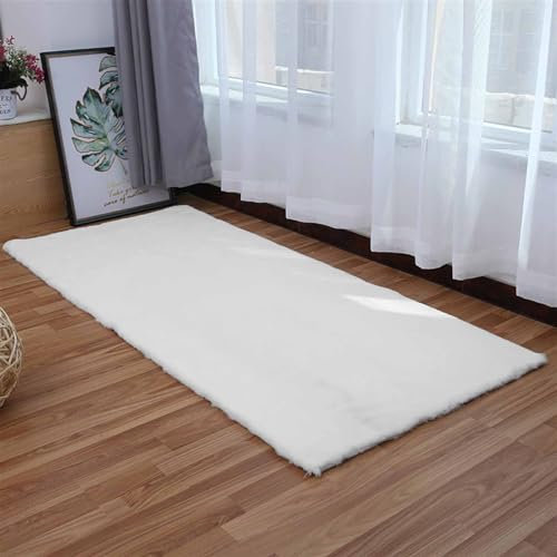 ZWPILY Hochflor Teppich Wohnzimmer Kinderzimmer Flauschig Fellteppich Kunstfell Fellimitat Plüsch Bettvorleger Einfarbig, Waschbar rutschfest, Modern Kunstfell Carpet,Beige,60x110cm
