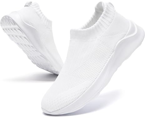CAIQDM Damen Schuhe Slip On Sneakers Turnschuhe Laufschuhe Walkingschuhe Mesh Leichtgewichts Atmungsaktiv Weiß 40 EU