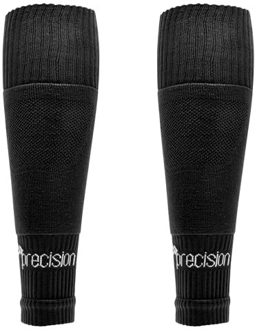 Precision Training Pro Junior Footless Sleeve Sport Socks, Stretch Fit, Compression Support for Football, Rugby and Hockey, Black, Sizes 12 Child UK - 6 UK