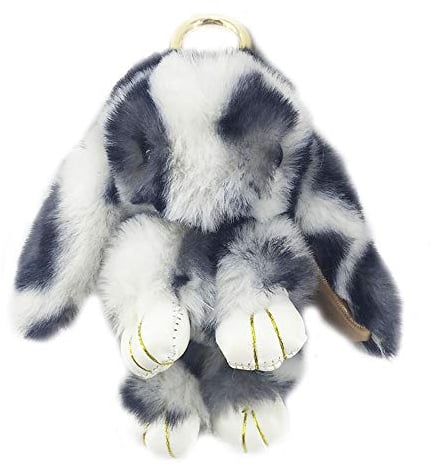 Xsclpomddy Plüsch Hase Schlüsselanhänger Plüsch-Häschen Pom Poms Taschenanhänger Handtasche Autoschlüssel Dekoration,hellgrauer leopard