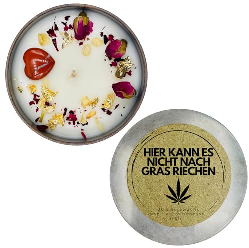 Hier kann es nicht nach Gras riechen. Hanf Geruch Vernichter Cannabis Vegane Duftkerze mit Deckel. Duftkerze 100% aus dem Südschwarzwald