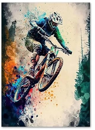 SHINERING Nordisches Aquarell Downhill Mountainbike Sport Wandkunst Leinwand Malerei Fahrrad Poster Drucke Bilder Wohnzimmer Dekor A4 30X40Cm Kein Rahmen