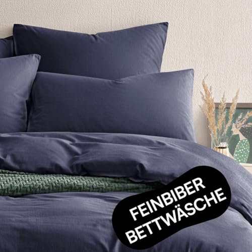 Seralino Perkal Bettwäsche 135x200 Dunkelblau | Bio Baumwolle Bettwäsche 135x200 inkl. Kopfkissenbezug 80x80 | weiche Bettwäsche 135 x 200 (angeraut) | mit Reißverschluss | Stonewashed