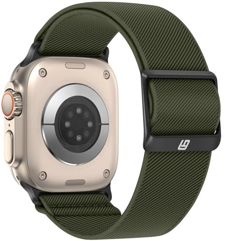 Bisikor Compatibile con Cinturino Apple Watch 49/46/45/44/42/41/40/38mm, Cinturino Sportivo in Nylon Elastico Regolabile per iWatch Ultra2 SE Series 10 9 8 7 6 5 4 (42/44/45/46/49, Verde Militare)