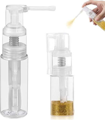 2PCS Glitter Powder Spray Bottle Clear Plastic Glitter Duster Shaker Sprayer Dispenser Powder Puffer Bottle for Craft Scrapbooking Cardmaking Portable Multi-Purpose Empty 14ml & 35ml Bottles