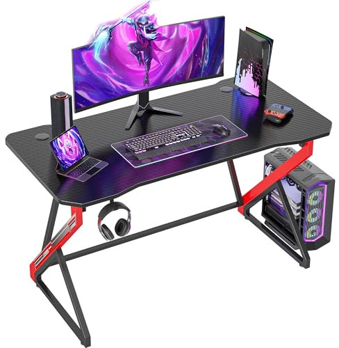 BEXEVUE Gaming Desk - 100 cm Ergonomic Computer Desk Esport Gamer Table, Carbon Fiber Z Frame Solid, Easy to Assemble, Headphone Hook for Play Study Work Home Office, Black