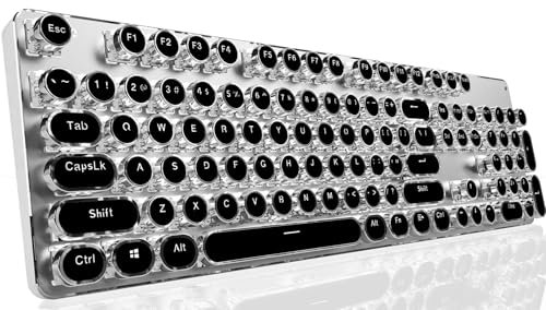 EWEADN TK950 Typewriter Keyboard Wireless Mechanical Keyboard, 104 Keys Aesthetic Typewriter Keyboards with White Backlit, Anti-Ghosting, Blue Switch Bluetooth/2.4GHz/Wired Cute keyboards-Black
