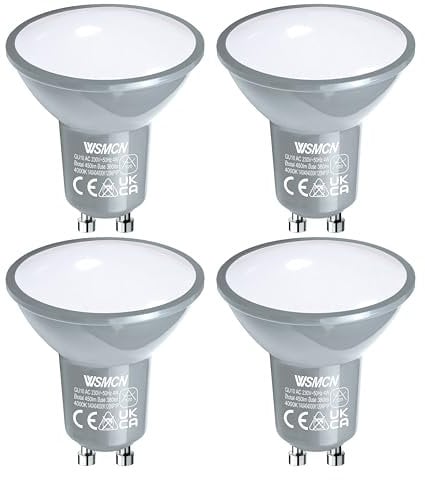 WSMCN GU10 LED Neutralweiß Lampe, 4W Ersetzt 50W Halogenlampe, 4000K 450lm Glühbirnen, 120°Abstrahlwinkel Leuchtmittel, AC 230V Flimmerfrei Strahler, Nicht Dimmbar Energiesparlampe, 4 Stücke