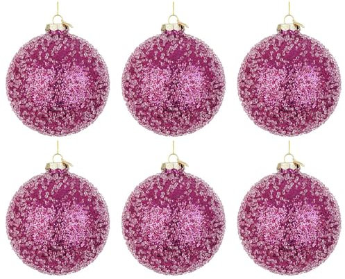 Palline di Natale in Vetro Fucsia con Diamanti Symphony - 80 mm