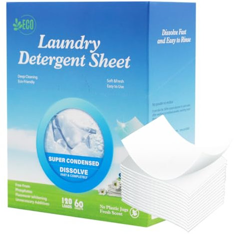 JOBYNIM Hojas de Detergente para Ropa, 60 Hojas/120 Cargas Detergentes de Lavado de Limpieza Profunda Ecológicos Hojas Sostenibles Concentradas con Fragancia Fresca del Océano para Lavar Ropa