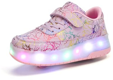 HUSKSWARE Rollschuhe,2 Rollen Skateboardschuhe,verstellbare multifunktionale Sportschuhe,USB-Lademodus, für Jungen und Mädchen, Rosa 32 EU.