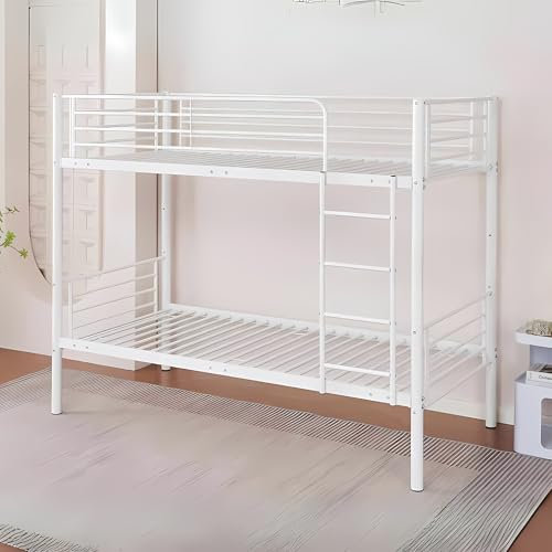 Reinforced Beds, 3FT BIRCHAM BUNK BED, Metal Bunk, Suitable for Adult Use, Exclusive Product, Easy Assembly, Reinforced Tubular Support Base, Reversible Ladder (White)