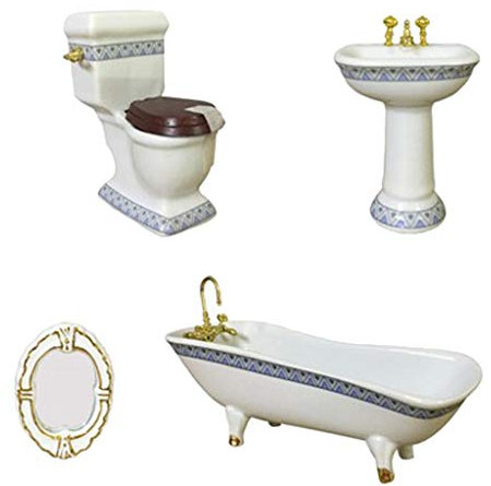 Ensemble de meubles de salle de bain miniatures rétro en céramique 4 pièces 1:12