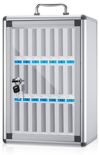 LVRUIEDS Portable Storage Box with 12/15/20/25/30/40 Slots Transparent Compartment and Lock