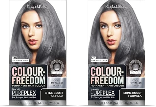 Colour Freedom Metallic Graphite Grey Permanent Hair Dye with PurePlex. Ultra Glossy Conditioning Hair Colour. 100% grey coverage. By Knight & Wilson. (Pack of 2)