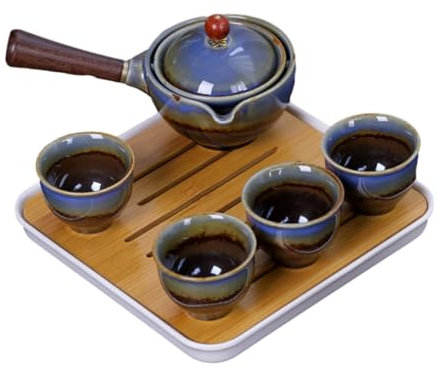 CIYODO Set di Teiera E Tazze da tè in Ceramica con Borsa da Viaggio per Uso Domestico Ufficio O Esterno Facile da Trasportare