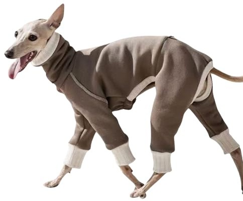 Leichter italienischer Windhund-Pullover, Whippet-Kleidung mit Beinen, winddichter Rollkragen-Hunde-Jumpsuit, Hunde-Fleece-Schlafanzug für Windhunde, Lurcher, Braun, Größe L