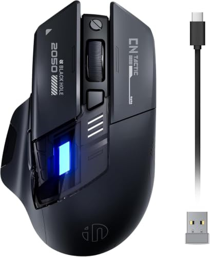 inphic A9 V2 Explorer Bluetooth Maus, Tri-Modus Bluetooth/Type-C Kabel/09 | 2.4G Maus kabellos wiederaufladbar, 12800 DPI, RGB-Leuchten, Sichtbare Akku-Anzeige, Funkmaus für Laptop/PC/Computer/Gaming