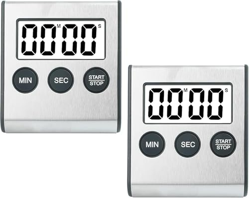 2PCS Temporizador Reloj Despertador Digital Mini Temporizador de Cocina para Cocina electrodoméstico 24 Horas Reloj Cuenta Abajo temporizadors 6.5x1.4x7 cm