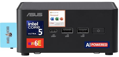 ASUS NUC Mini ordinateur de bureau alimenté par l'IA (Intel Ultra 5-135H, sans OS, 8 Go DDR5, SSD PCIe 1 To + disque dur 1 To, 2 Thunderbolt 4, WiFi 6E, Bluetooth 5.3, Win 11 Pro) avec MS 365