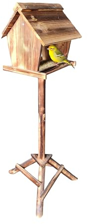 Relaxdays Bird Feeder with Stand, Fir Wood, Garden, Balcony & Terrace, Birdhouse HWD: 107 x 32 x 27 cm, Flamed